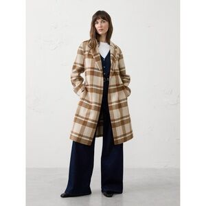 Banana Republic Beige and Brown Plaid Wool Coat